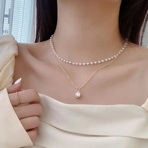 Golden Double Layer Pendant Necklace